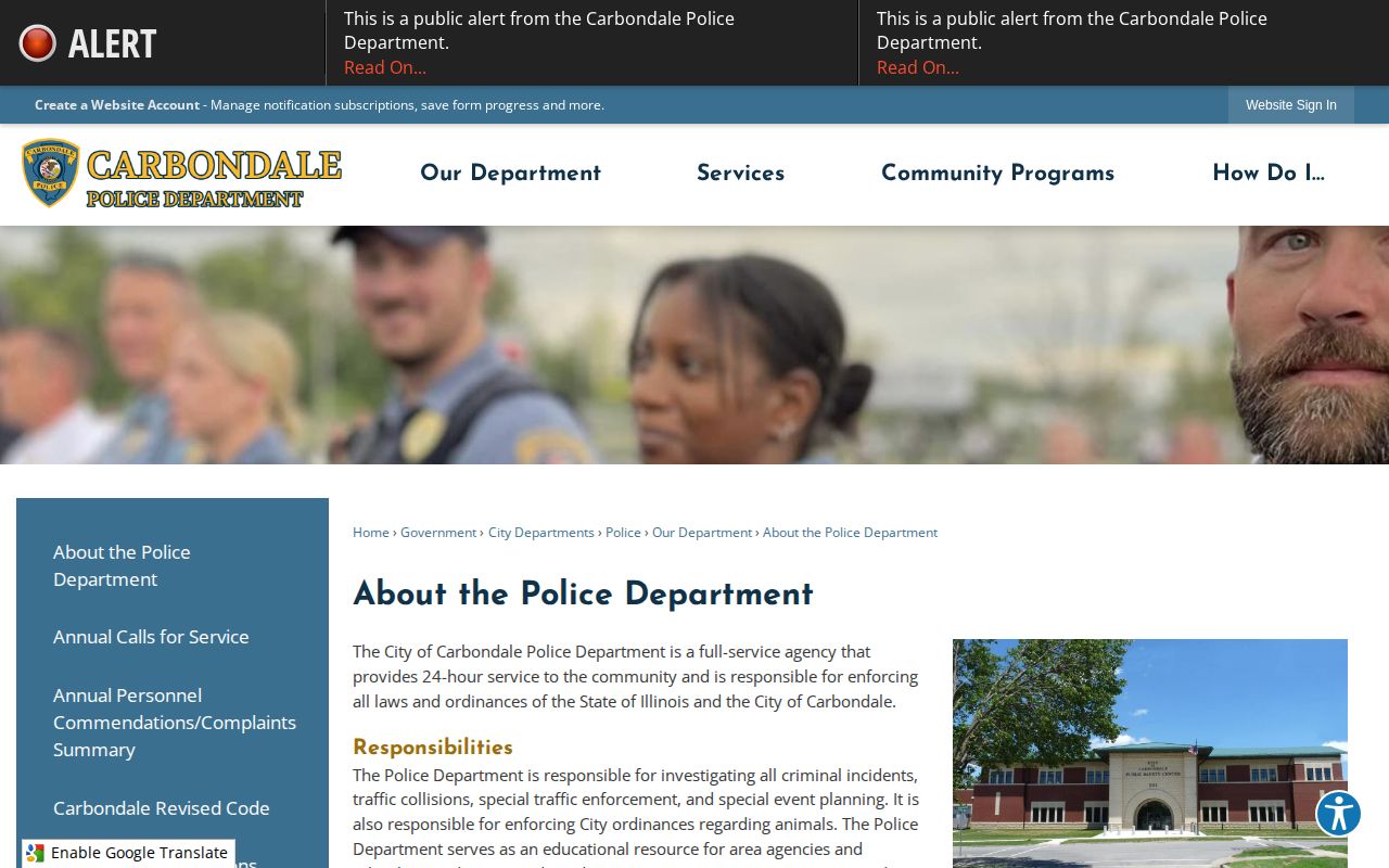Carbondale Police Department official page for city arrest records