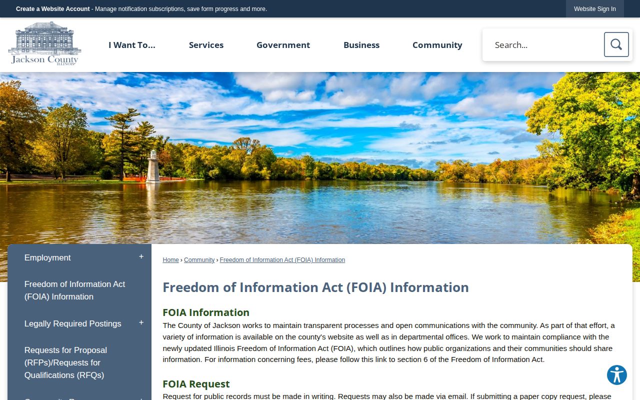 Jackson County FOIA information page for booking record requests