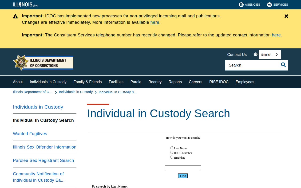 Illinois Department of Corrections offender search for state custody photos