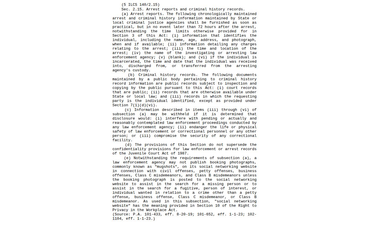 Illinois arrest report and booking photo statute for Jackson County records
