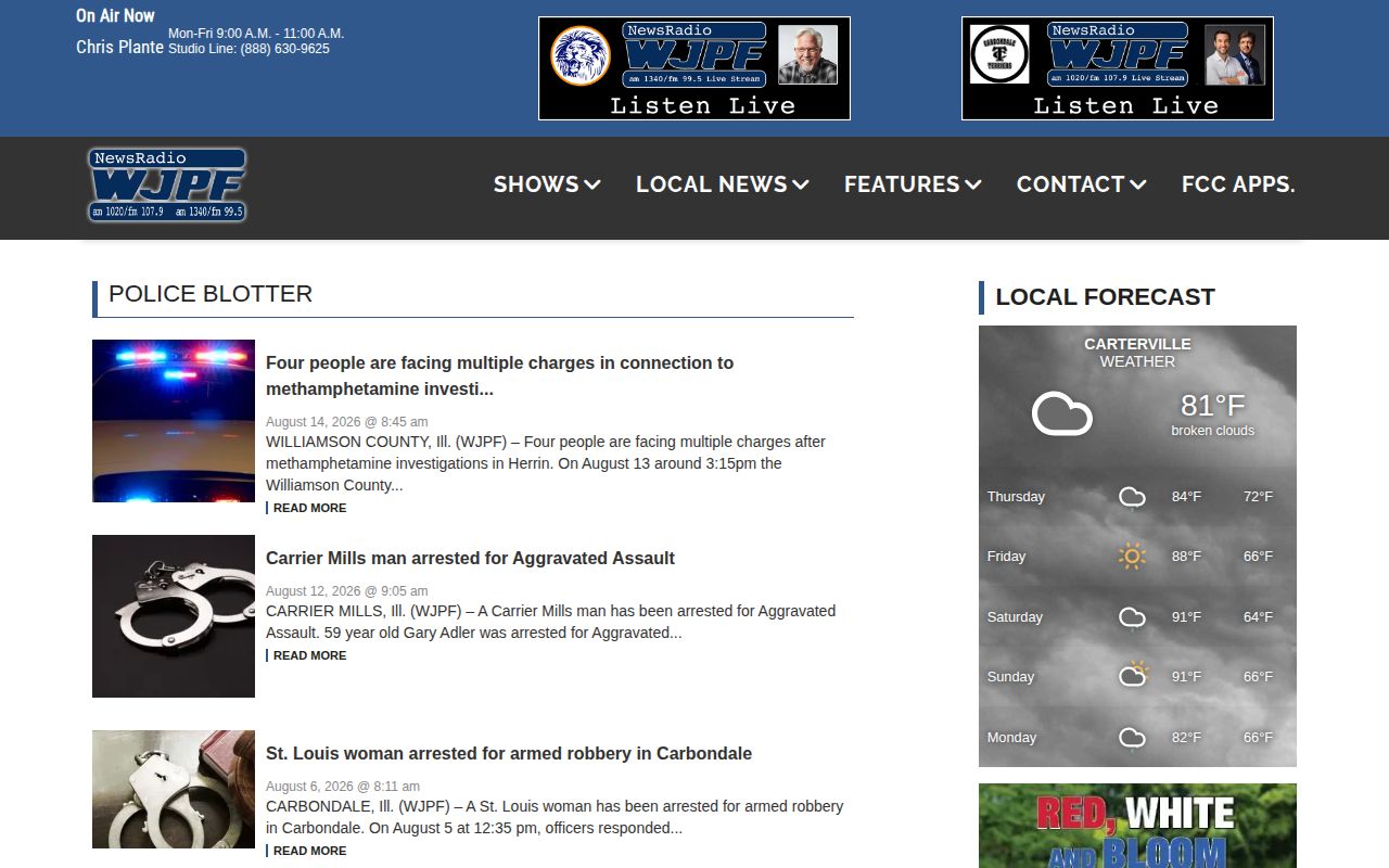 WJPF regional police blotter for Jackson County arrest news